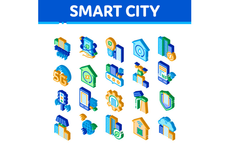 smart-city-technology-isometric-icons-set-vector