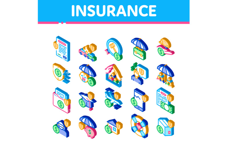 insurance-all-purpose-isometric-icons-set-vector