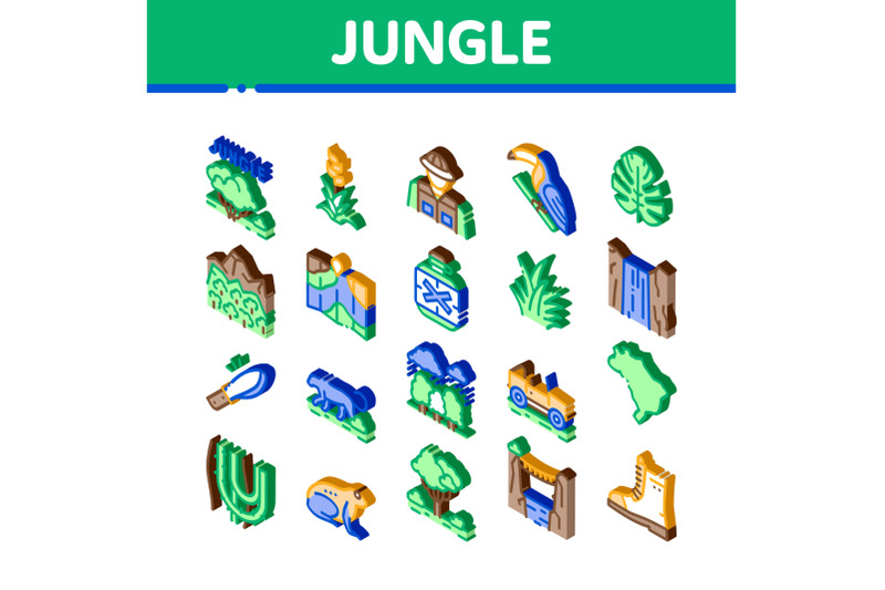 jungle-tropical-forest-isometric-icons-set-vector