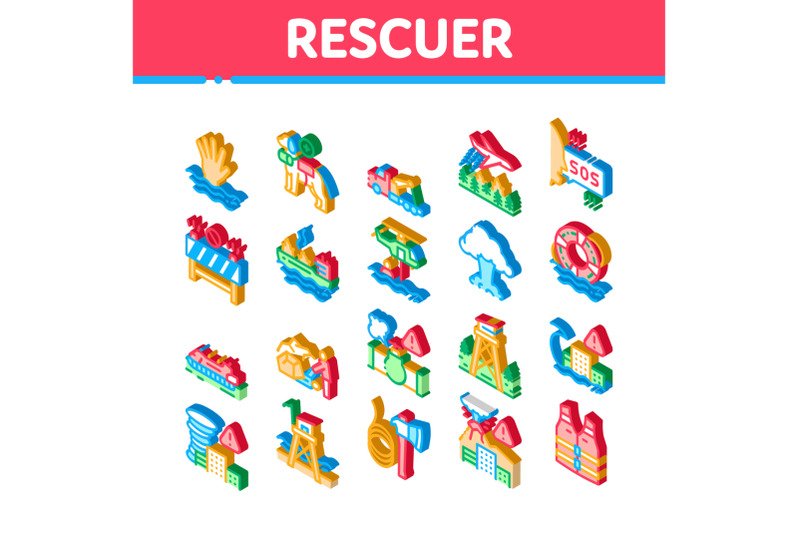 rescuer-equipment-isometric-icons-set-vector