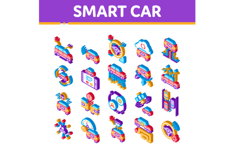 smart-car-technology-isometric-icons-set-vector