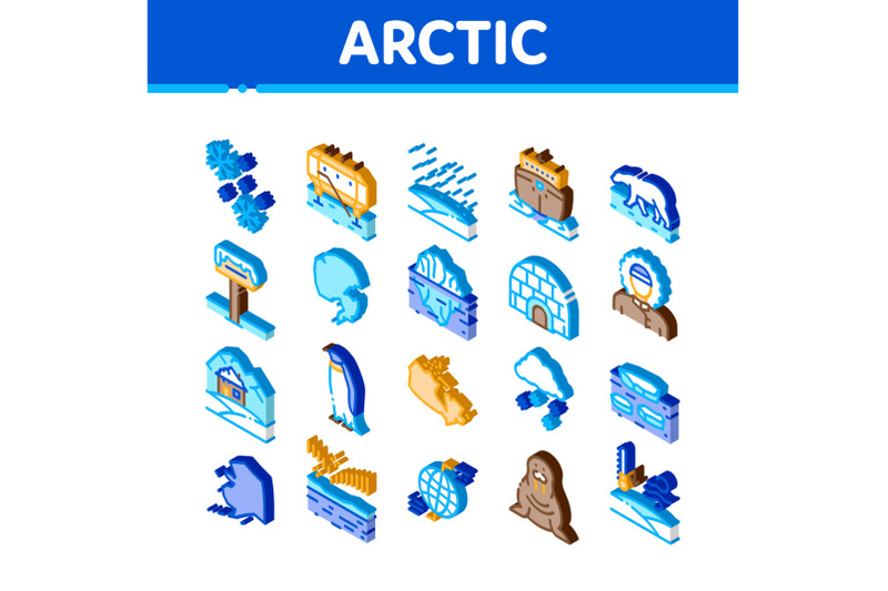 arctic-and-antarctic-isometric-icons-set-vector