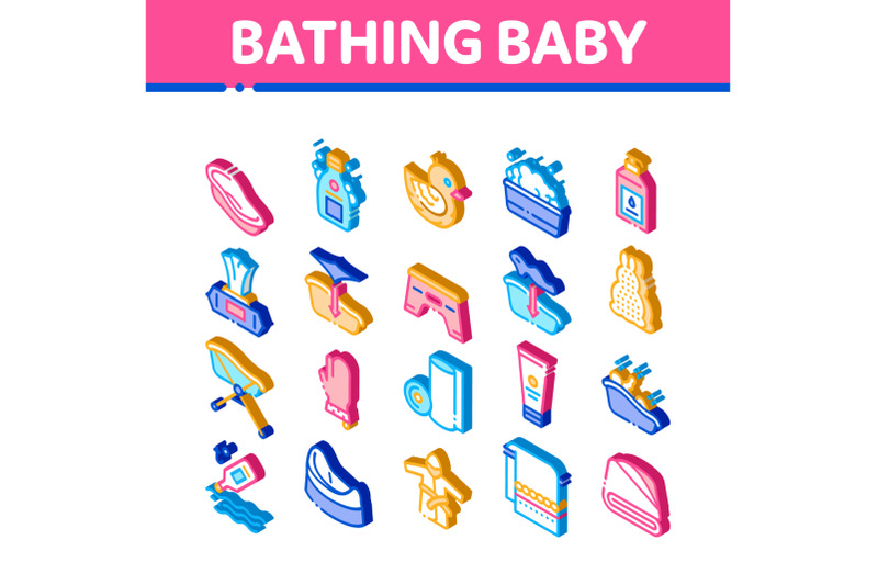 bathing-baby-tool-collection-icons-set-vector