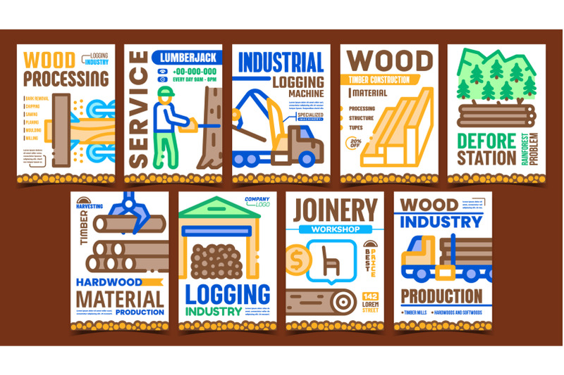 logging-industry-creative-promo-posters-set-vector