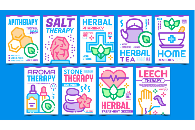 traditional-naturopathy-promo-posters-set-vector