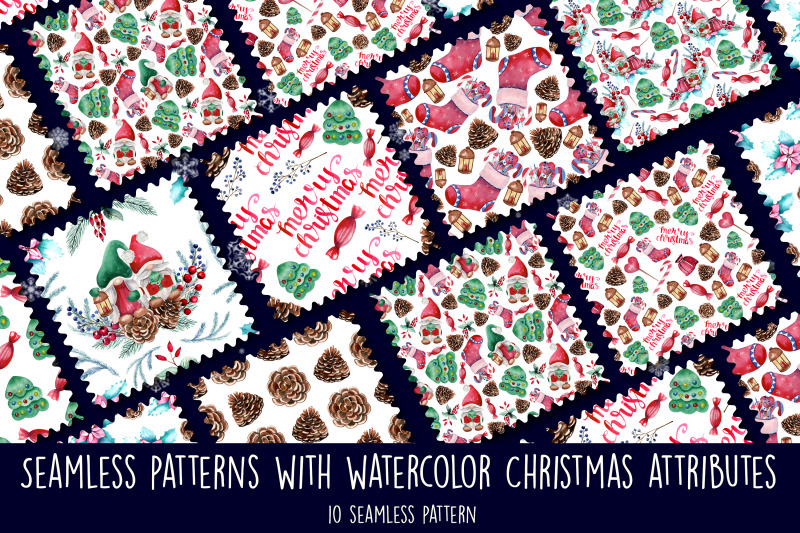 seamless-patterns-with-watercolor-christmas-elements