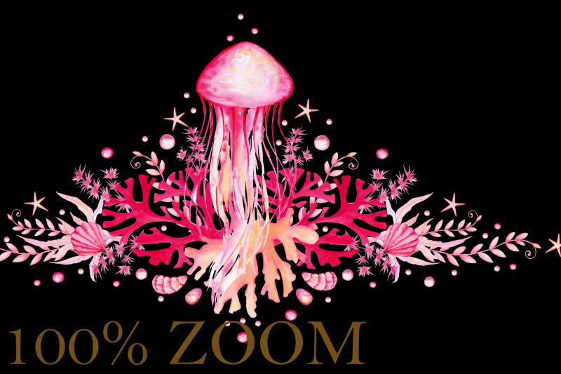 watercolor-clipart-pink-coral-starfish-jellyfish-seashells-under