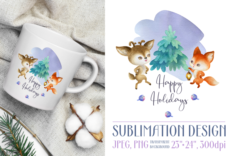 christmas-design-with-deer-and-fox