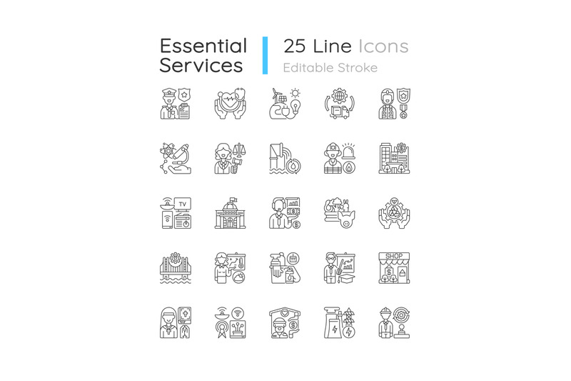 essential-services-linear-icons-set