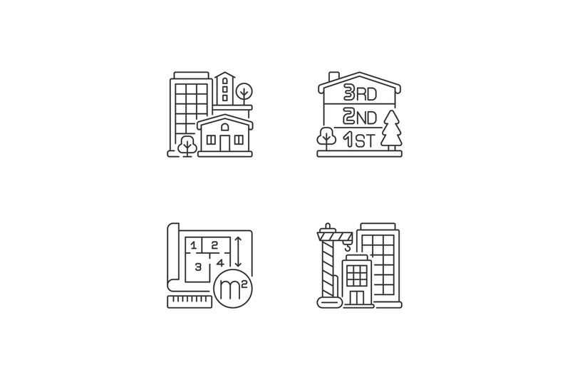 residential-houses-pixel-perfect-linear-icons-set