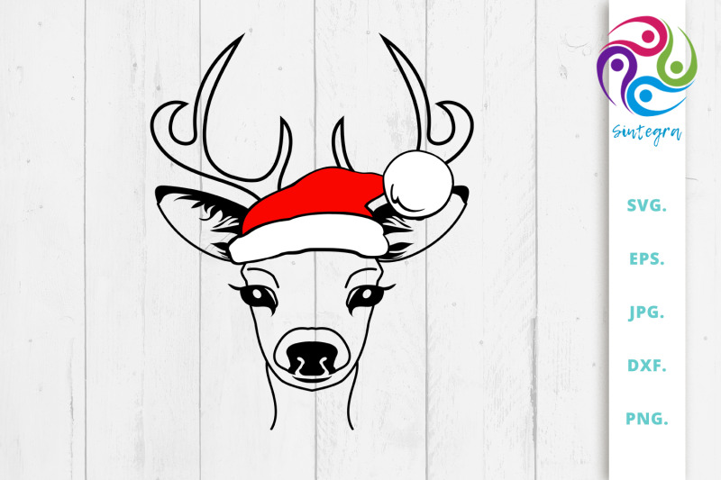 antlers-deer-with-santa-claus-hat-svg-file