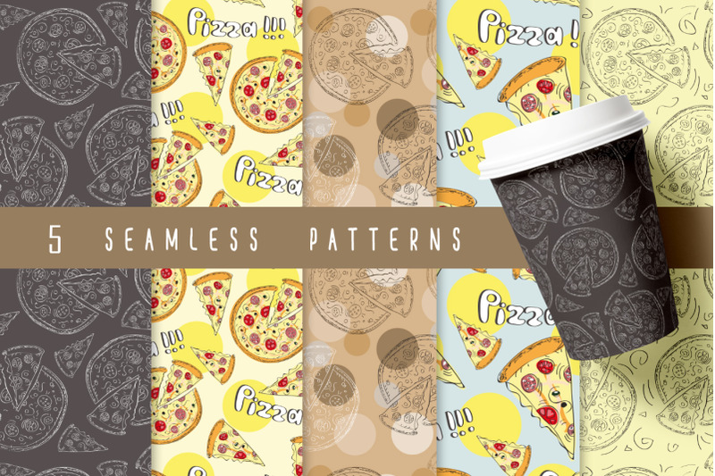 5-seamless-patterns-pizza-set