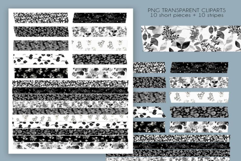 black-floral-digital-washi-tape-for-goodnotes-transparent-png