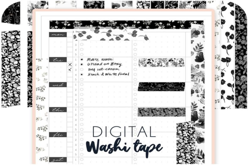 black-floral-digital-washi-tape-for-goodnotes-transparent-png