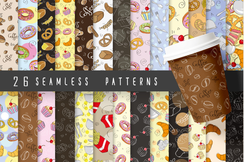 26-seamless-patterns-food-and-coffee-set