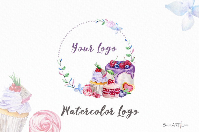 premade-logo-cupcake-watercolor-logo