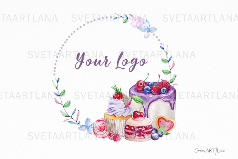 premade-logo-cupcake-watercolor-logo