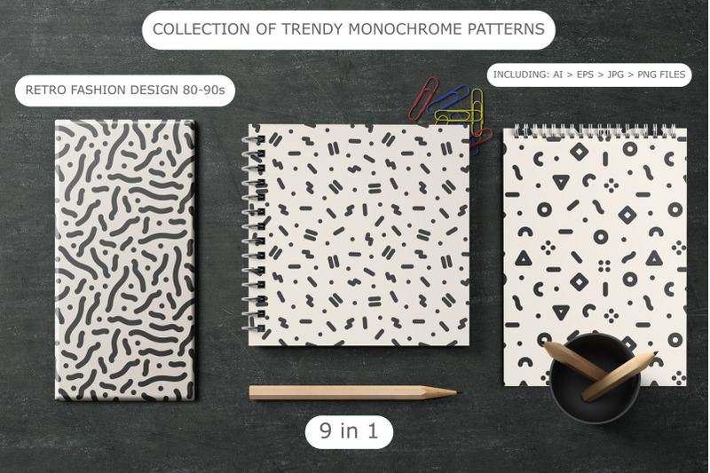 trendy-seamless-monochrome-patterns