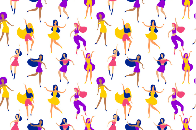 happy-dancing-women-illustration-compositions-and-seamless-pattern