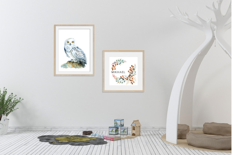 woodland-owl-clipart-watercolor-forest-bird-winter