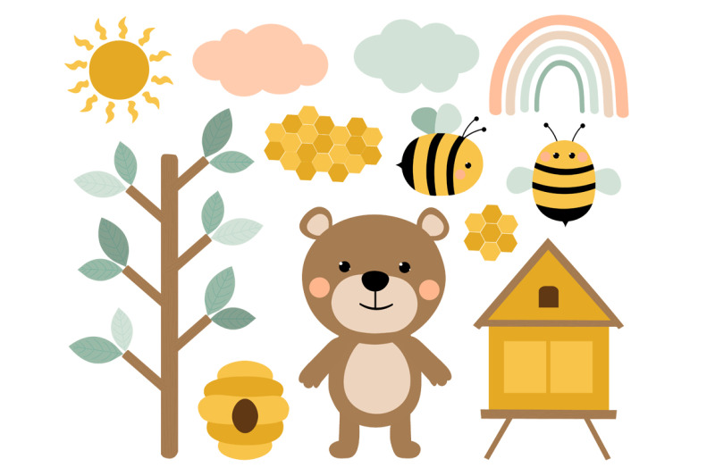 bear-and-bees-vector-bear-honey-svg-bees-honey-svg