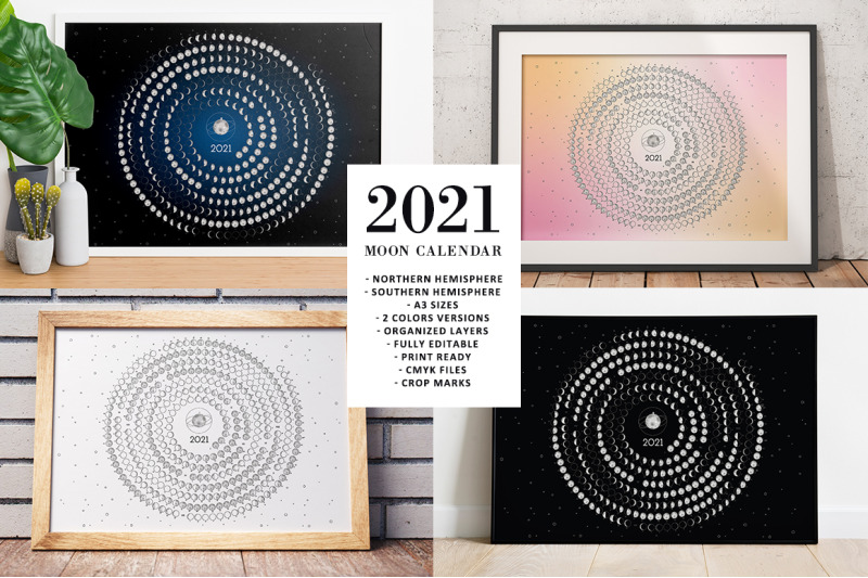 Moon Calendar 2021 Rounded By land_art | TheHungryJPEG.com