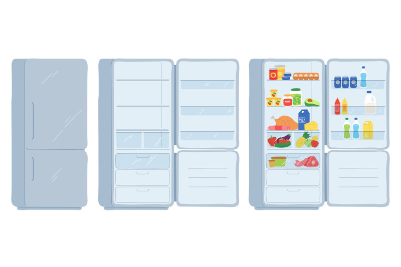 open-refrigerator-closed-empty-and-full-of-food-fridge-cool-shelves