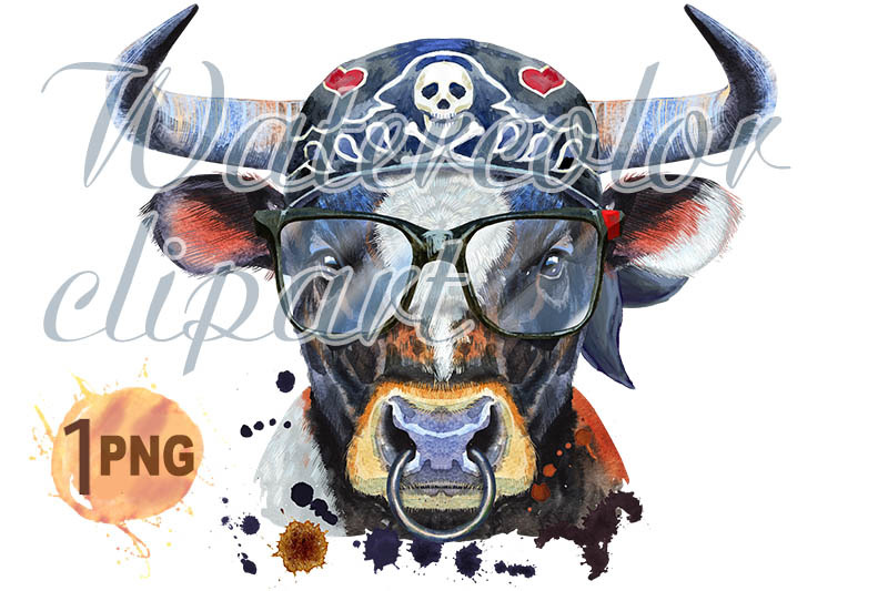 watercolor-illustration-of-black-bull