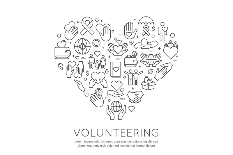 volunteer-line-poster-charity-and-donation-banner-heart-shaped-icons