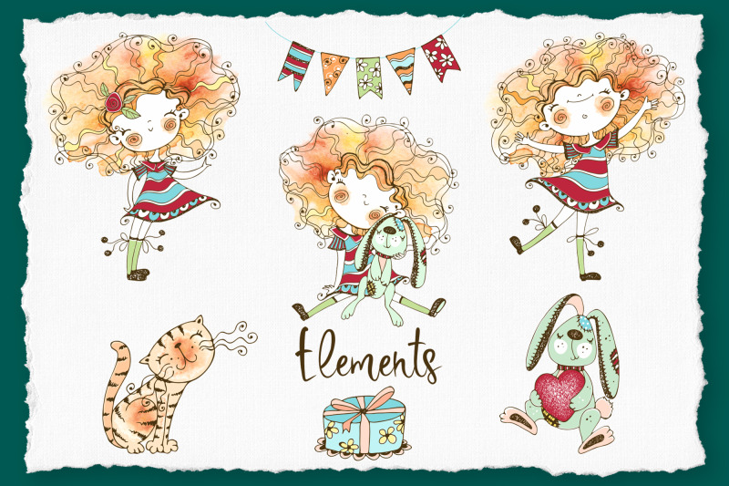 happy-birthday-girl-digital-cliparts-in-doodle-style-watercolor