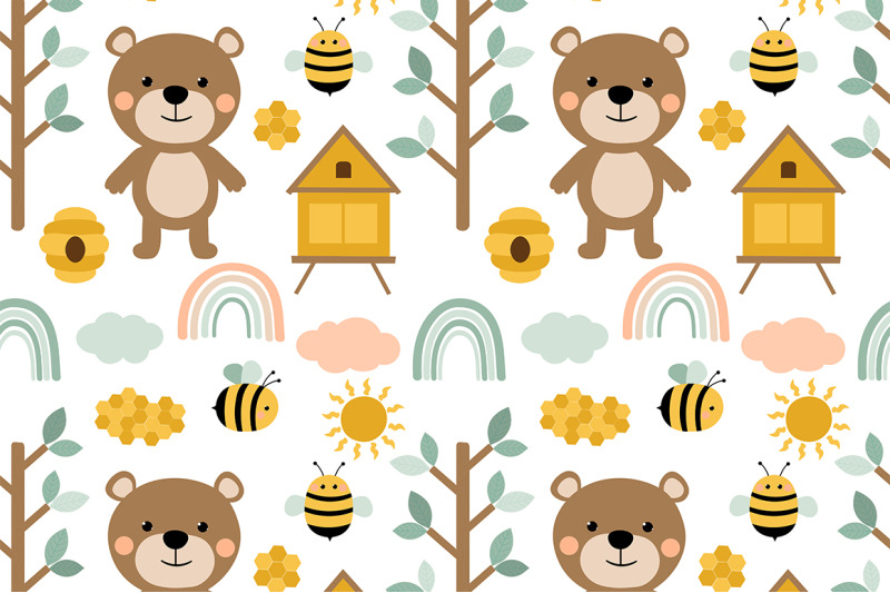 bear-and-bees-pattern-bear-honey-pattern-bees-honey-svg