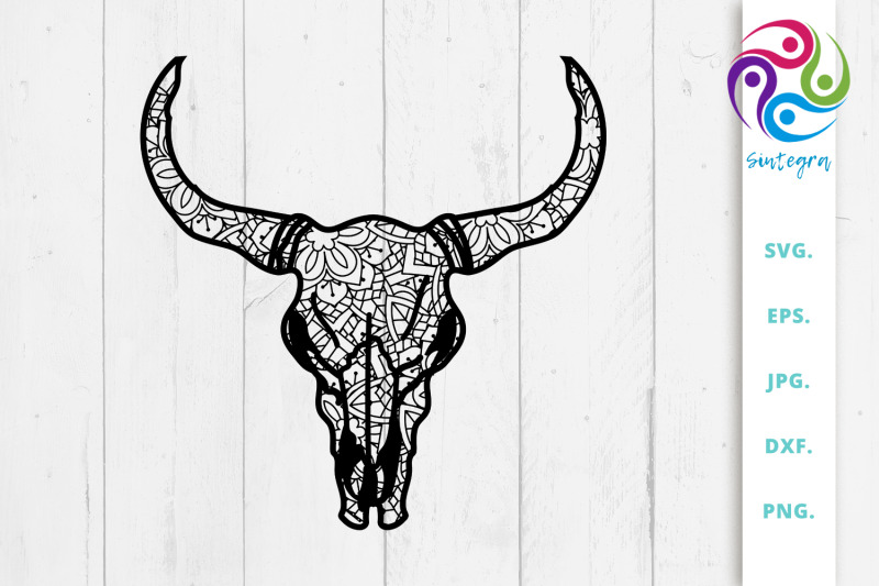 Download Zentangle Cow Skull Svg File By Sintegra | TheHungryJPEG.com