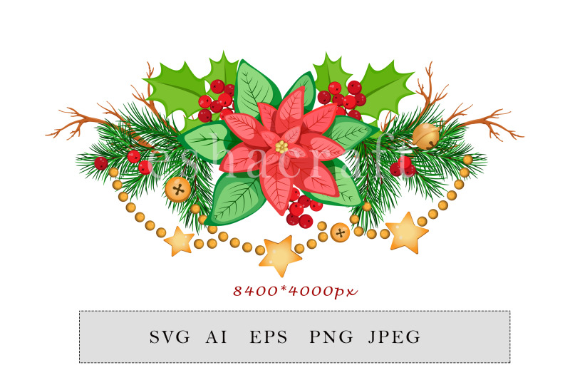 christmas-composition-with-poinsettia-fir-branches-with-holly