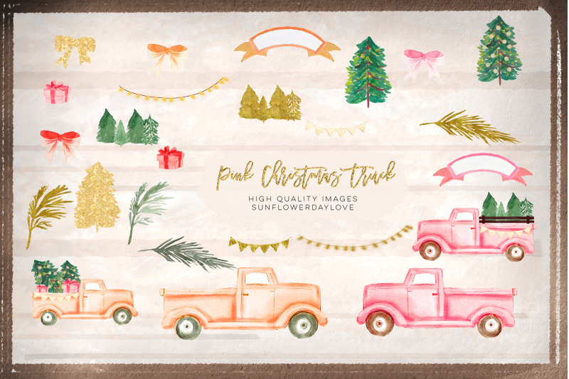 pink-christmas-truck-clipart-peach-christmas-vintage-truck-clipart