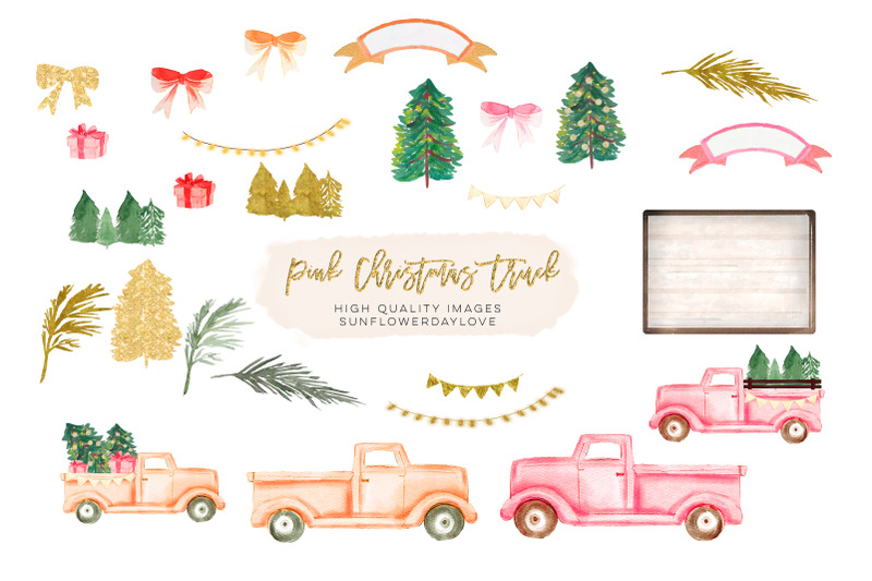 pink-christmas-truck-clipart-peach-christmas-vintage-truck-clipart