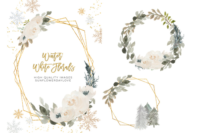 winter-floral-frames-winter-frames-clipart-polygonal-gold-frames-set