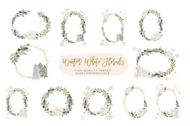winter-floral-frames-winter-frames-clipart-polygonal-gold-frames-set