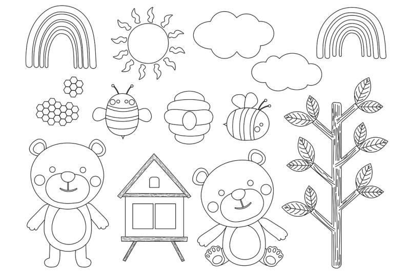 bear-and-bees-black-and-white-coloring-bear-svg-bees-svg