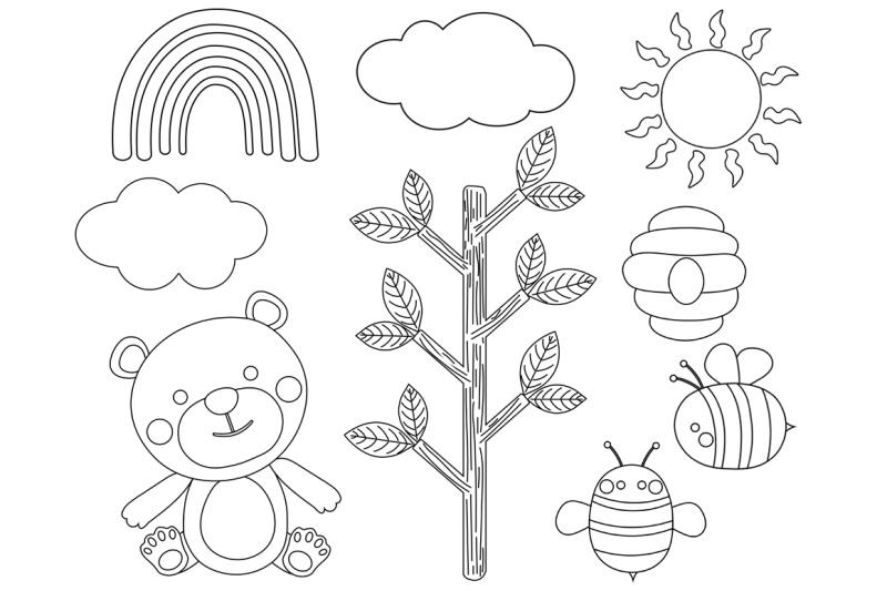 bear-and-bees-black-and-white-coloring-bear-svg-bees-svg