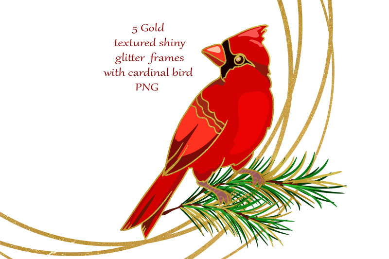 gold-shiny-glitter-frames-with-cardinal-bird-png-clipart