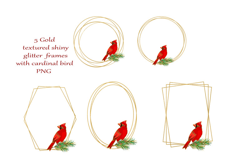 gold-shiny-glitter-frames-with-cardinal-bird-png-clipart
