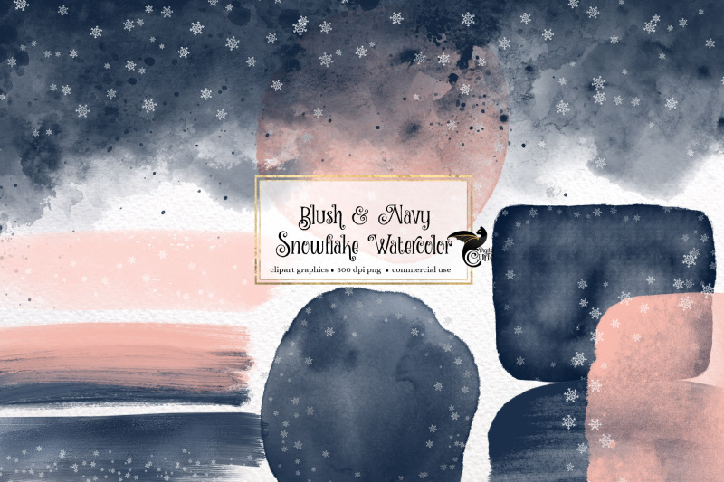 blush-and-navy-snowflake-watercolor-paint-elements