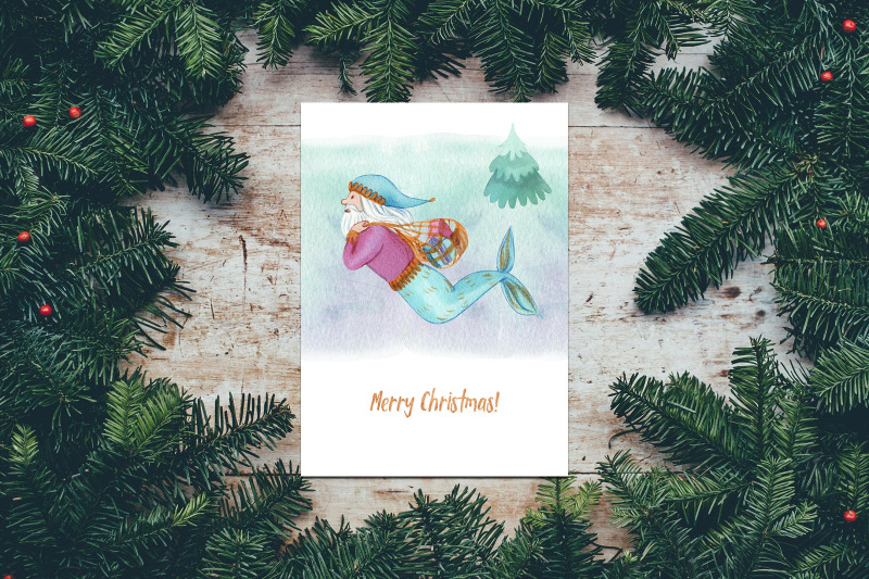 mermaid-christmas-watercolor-clipart-cute-illustrations