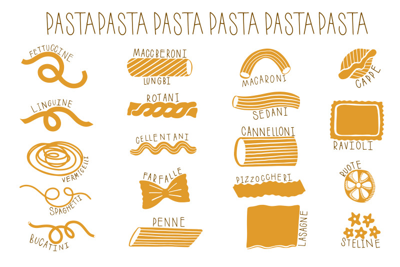pasta-type-set-hand-drawn