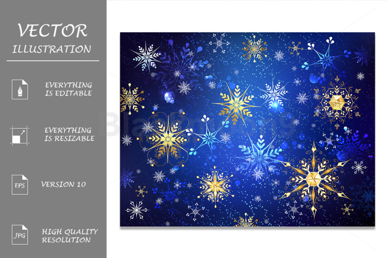 blue-background-with-golden-snowflakes