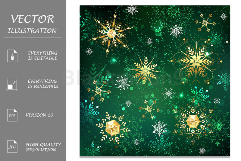 golden-snowflakes-on-green-background