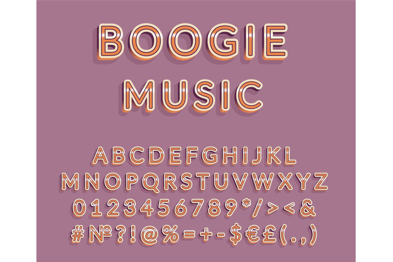 boogie-music-header-vintage-3d-vector-alphabet-set