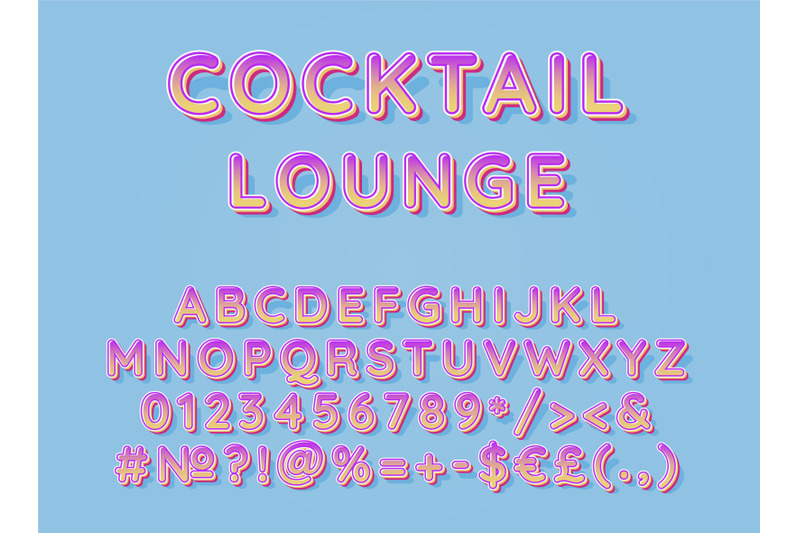 cocktail-lounge-header-vintage-3d-vector-alphabet-set