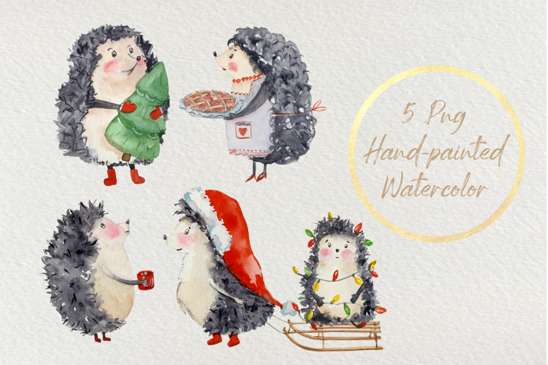 hedgehog-winter-watercolor-clip-art-set