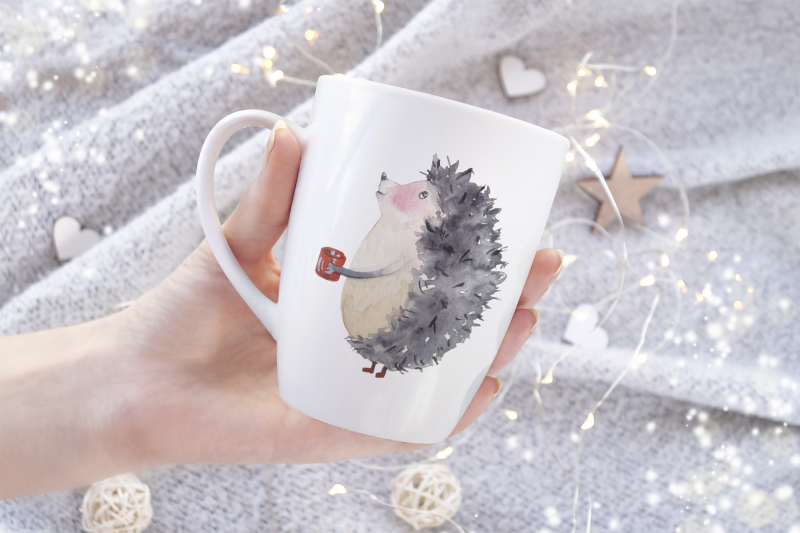 hedgehog-winter-watercolor-clip-art-set